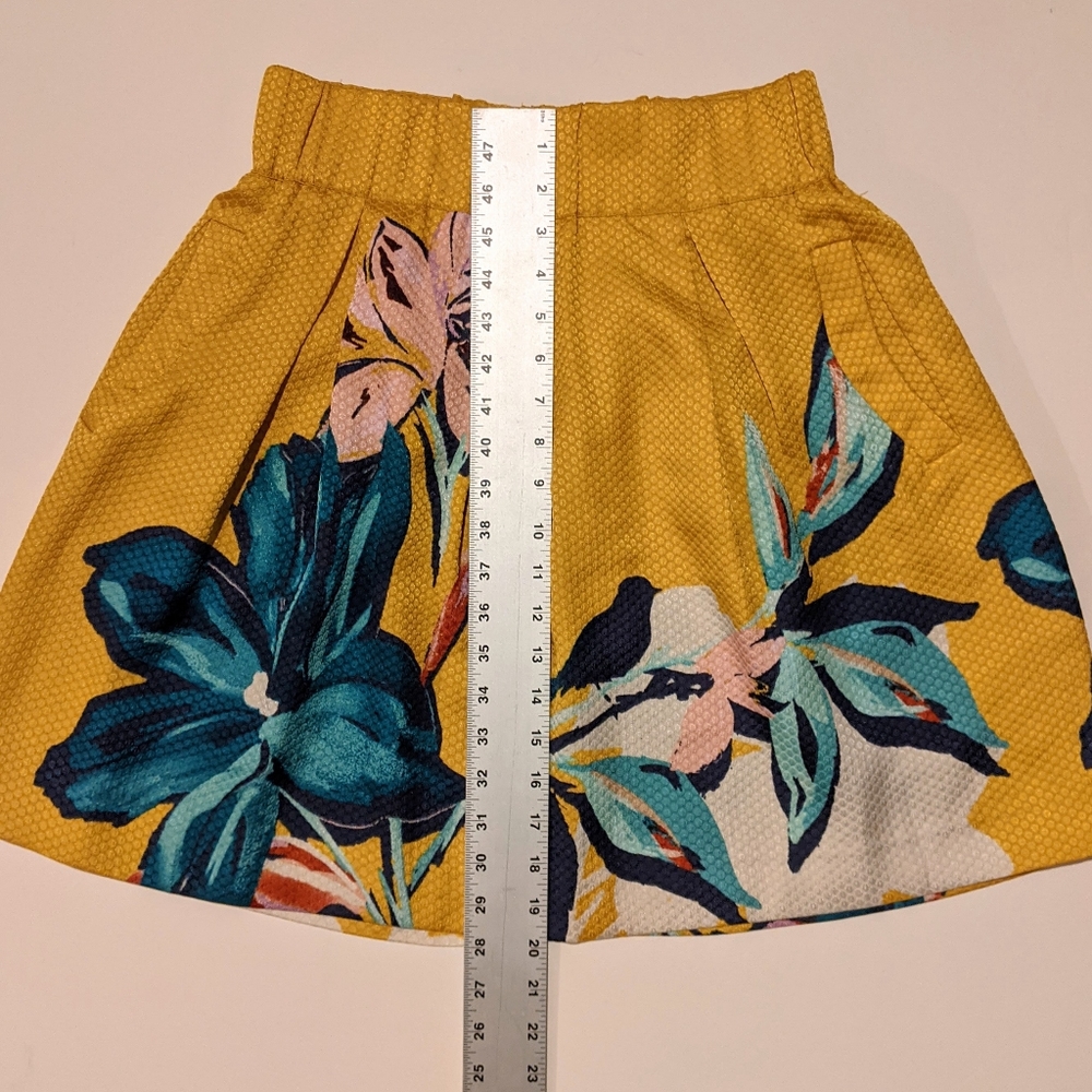 Anthropologie Maeve Tropicale Gold Yellow Floral Skirt - Picture 3 of 11